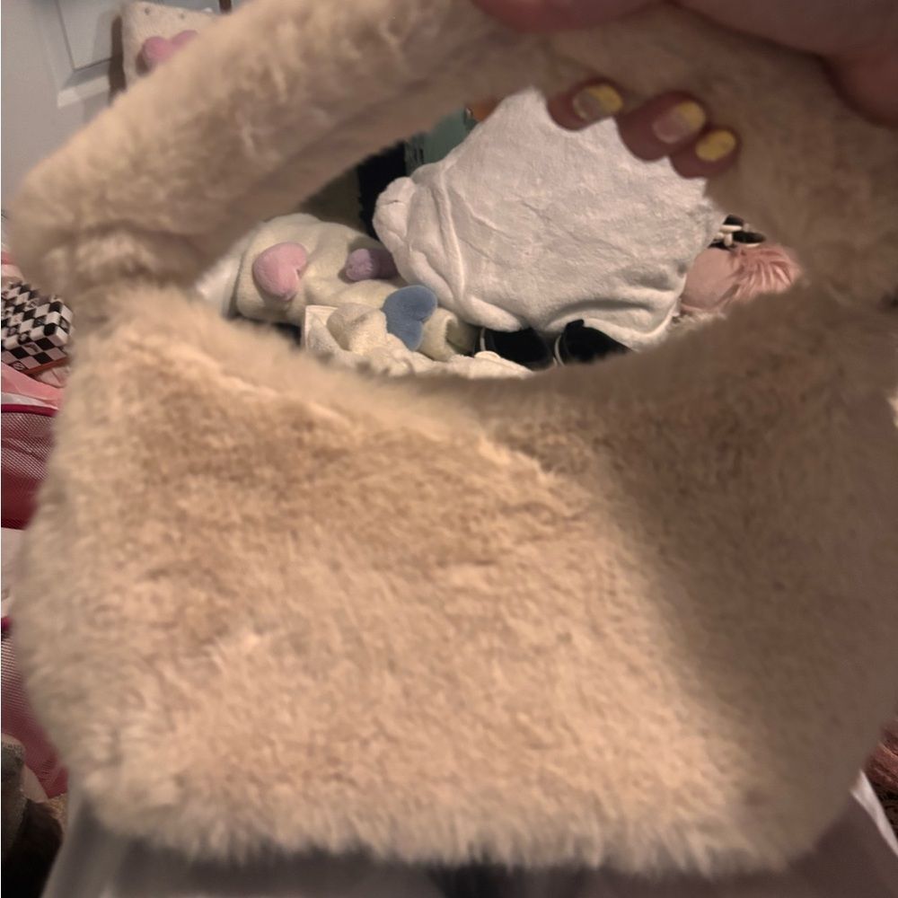 a new day Cream Fuzzy Mini Bag